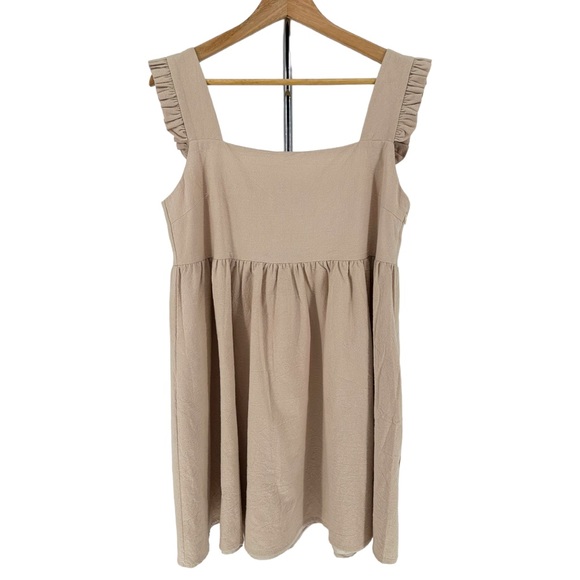 Nasty Gal Sleeveless Ruffle Strap Mini Linen Smock Dress in Stone size 6 NWT - Picture 4 of 15